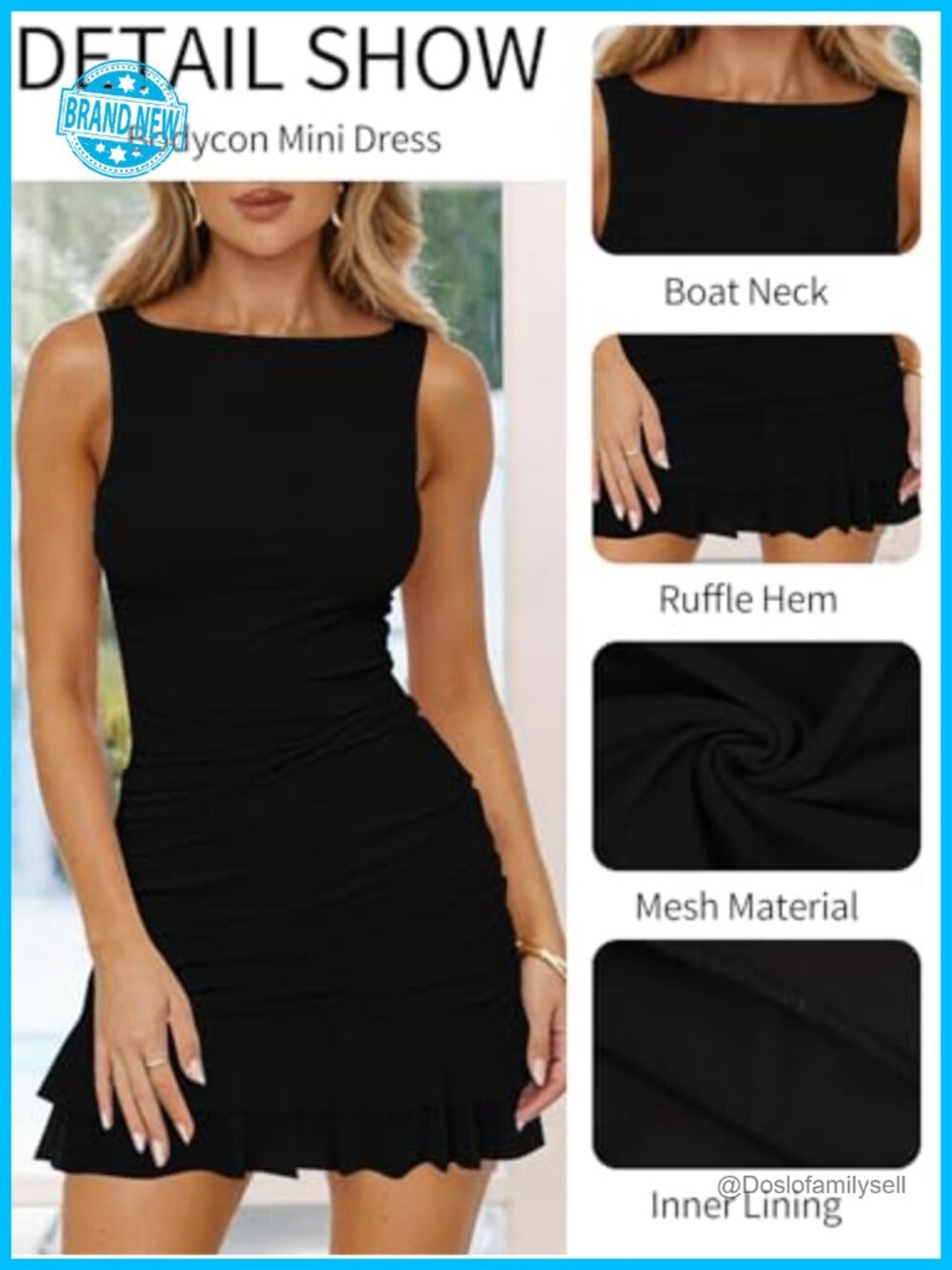 Mesh Bodycon Mini Dress Boat Neck Ruched Ruffle Party Club - Picture 3 of 6